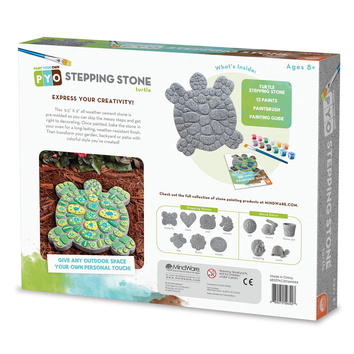 MindWare Turtle Stepping Stone Kit: Paint Your Own Stepping Stones for Kids Craft Kit Includes Paint, Brushes and Instructions MindWare