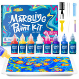 JUPITEARTH 52Pcs Water Marbling Paint Kit, Arts and Crafts for Girls & Boys, Art Supplies for Kids Ages 3-5 4-8 8-12, Marbling Paint for DIY Crafts, Christmas and Birthday Gifts JUPITEARTH
