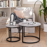 Smuxee White Nesting Coffee Table Set of 2, 23.6" Round Coffee Table Wood Grain Top with Adjustable Non-Slip Feet, Industrial End Table Side Tables for Living Room Bedroom Balcony Yard Smuxee