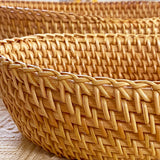 High Wall Rattan Oblong Bread Serving Basket, Natural Rattan Brown Breakfast Loaf Serving Basket Bowl,Wicker Coffee Table Bowl for Fruit,Candy,Snacks,Vegetables,13x8.3x3.15" i-lan