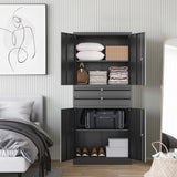 Letaya Metal Garage Storage Cabinet,71" Heavy Duty Steel Cabinet Tool Cabinet with 4 Door Lock-Adjustable Shelves and 2 Drawer for Garage Home Office Utility Room (Black) Letaya