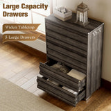 Albott Farmhouse 5 Drawers Dresser, Wood Rustic Chest of Drawers for Bedroom, Tall Dressers Organizer with Hidden Handles for Living Room, Hallway, Entryway, Rustic Grey Albott
