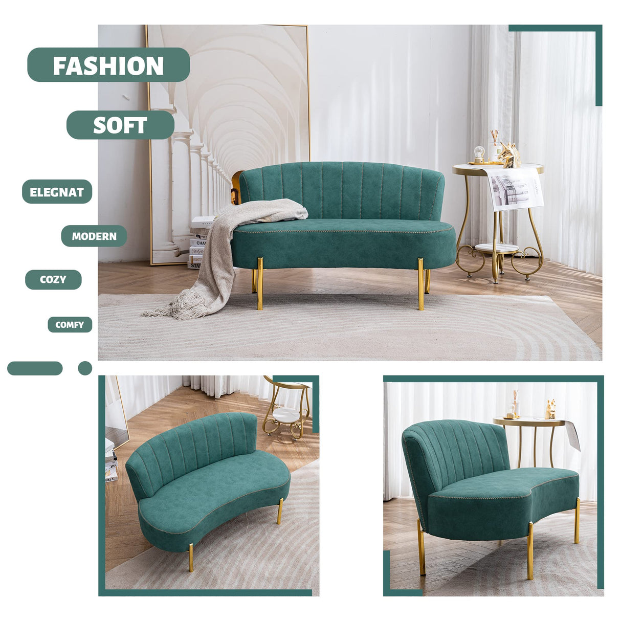 ALISH Upholstered Loveseat Settee Small Sofa Couch Modern Accent Sofa Bench with Backrest for Living Room Bedroom Teal ALISH