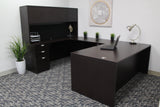 Boss Office Products Holland 71" Executive U-Shape Desk with File Storage Pedestal and Hutch, Mocha Boss Office Products