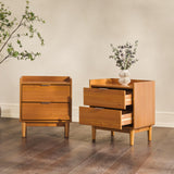 Walker Edison Mid-Century Modern 2-Drawer Solid Wood Nightstand, 20 Inch, Set of 2, Caramel Walker Edison