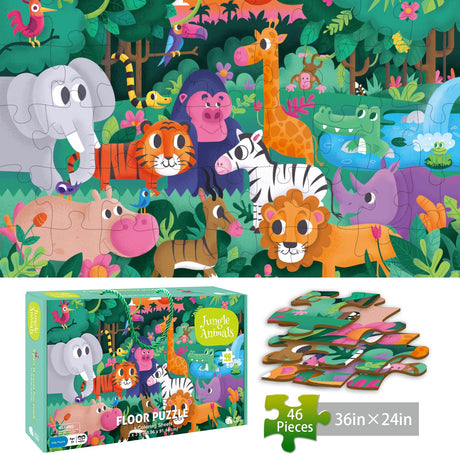 TAOZI&LIZHI Jumbo Jigsaw Puzzles, Jungle Animals, Large Floor Puzzle for Kids Ages 3-5, 4-8, Christmas Toddler Puzzles with Hand-held Gift Box, Preschool Learning & Education Toys(46 pcs, 2 x 3 feet) TAOZI&LIZHI