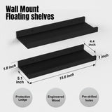 Boswillon Floating Shelves Wall Mounted Set of 2, Modern Black Wall Shelves for Storage with Lip, Display Picture Ledge Shelf for Wall Decor Bedroom Living Room Bathroom Kitchen Boswillon