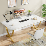 Tribesigns Executive Desk, 63” W x 31.5” D Large Office Desk, Modern Computer Desk Conference Table Meeting Room Table, Business Furniture for Home Office, White and Gold Tribesigns