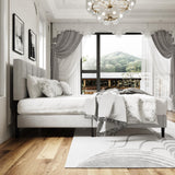 Queen Size Platform Bed Frame with Upholstered Headboard, Wooden Slats Support, Noise Free, No Box Spring Needed, Easy Assembly, Light Grey, Linen Sismplly