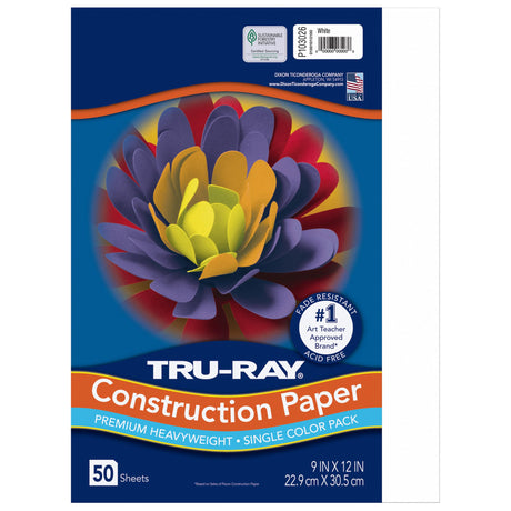 Pacon 103026 Tru-Ray Construction Paper, 76 lbs., 9 x 12, White, 50 Sheets/Pack Tru-Ray