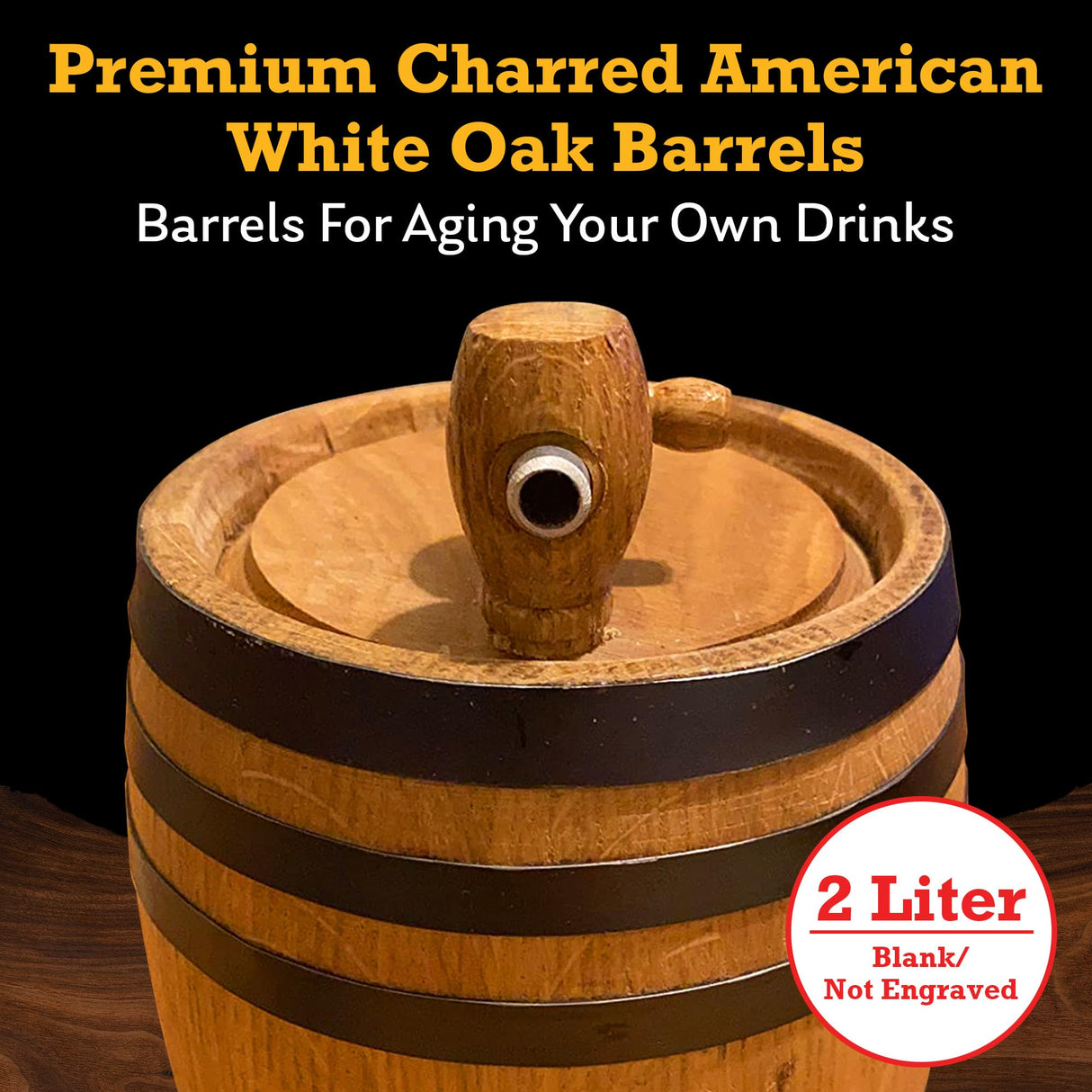 Red Head Barrels - 2 L Premium Distillery-Grade Oak Barrels for Aging Whiskey, Rum, and More, Ideal for Whiskey Barrel or Wine Barrel, American Charred Oak Barrel with 12-Page Cocktail Recipe Booklet Red Head Barrels