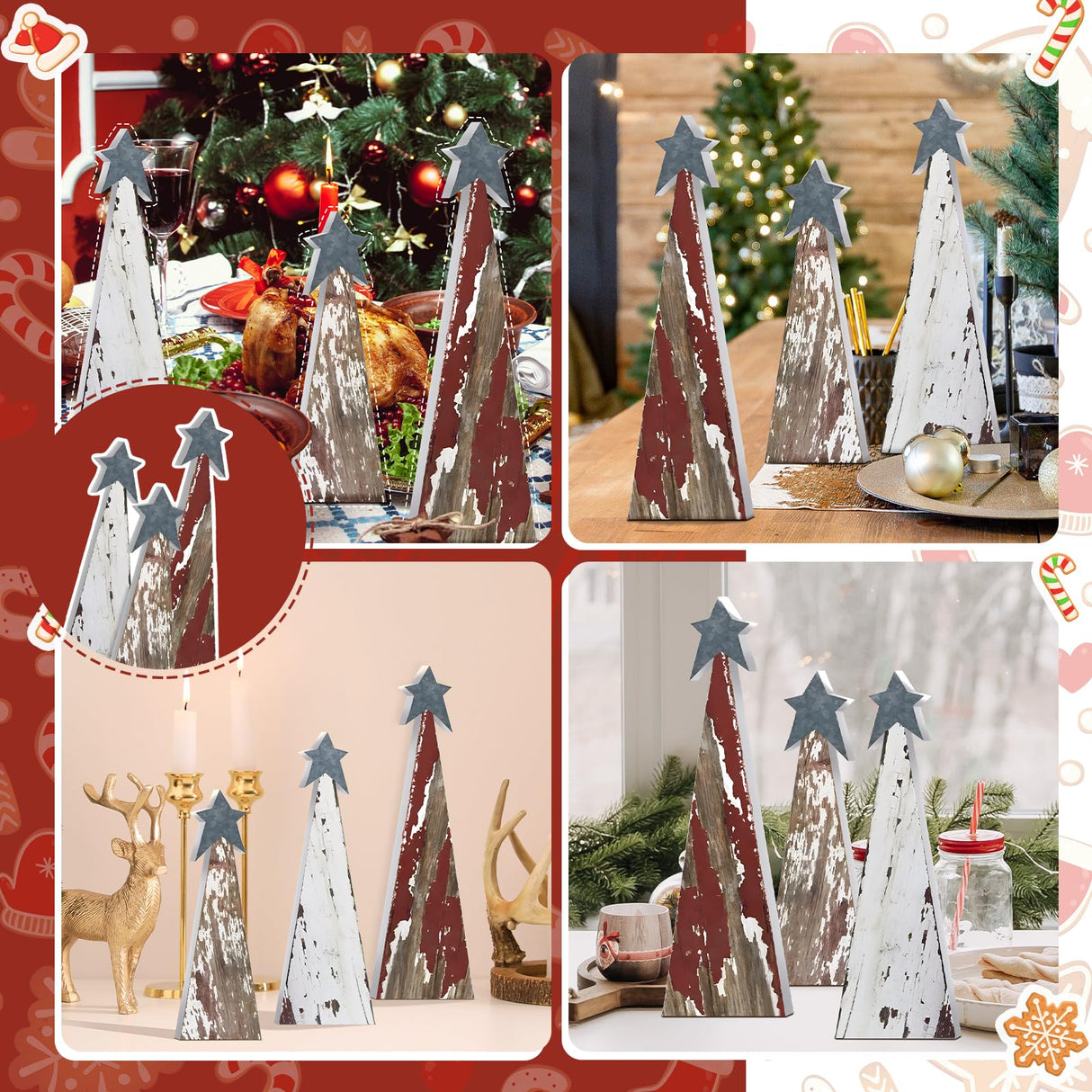 Soaoo 3 Pcs Wooden Christmas Trees Tabletop Decoration Standing Rustic Wooden Christmas Tree with Star Xmas Freestanding Centerpieces Decor Farmhouse Wood Decor for Table Home Decor Soaoo