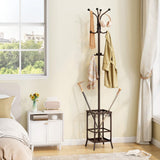 Hoctieon Coat Rack Freestanding, Coat Tree with Umbrella Holder, Metal Coat Rack Stand with 12 Hooks, Standing Coat Hanger Stand, Umbrella Stand for Entryway, Hat Rack Stand for Home Office, Brown Hoctieon
