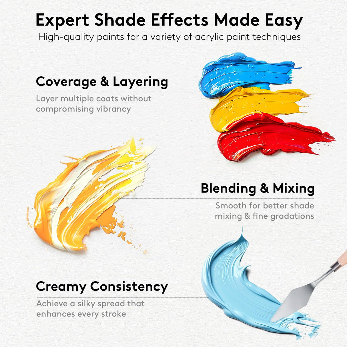 Acrylic Paint Set with 12 Art Brushes, 36 Colors (2 oz/Bottle) Acrylic Paint for Painting Canvas, Wood, Ceramic and Fabric, Paint Set for Beginners, Students and Professional Artist, Rich Pigments TMOL