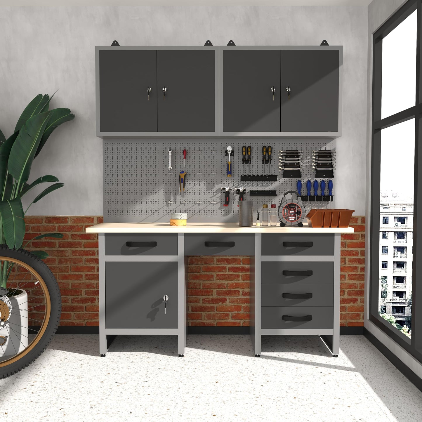 Metal Garage Storage Systems Cabinets with Workbench