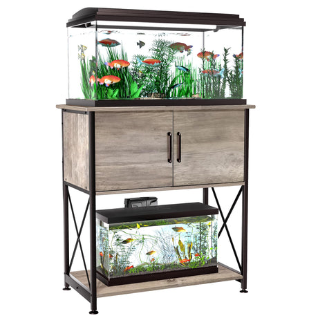 Herture 20-29 Gallon Aquarium Stand Metal Frame Fish Tank Stand with Cabinet Storage, for 20 Gallon Long Aquarium,30.7" L*16.5" W Tabletop,330LBS Capacity Grey PG01YGZ Herture