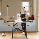 YITAHOME 46" Dog Grooming Table, Foldable Home Pet Bathing Station Table with Adjustable Arm, Non-Slip Desktop, Storage Tray& Noose, Blue YITAHOME