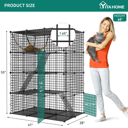 YITAHOME 4-Tier Indoor Cat Enclosure with Hammock - Large Metal Wire Playpen Kennel for 1-3 Cats