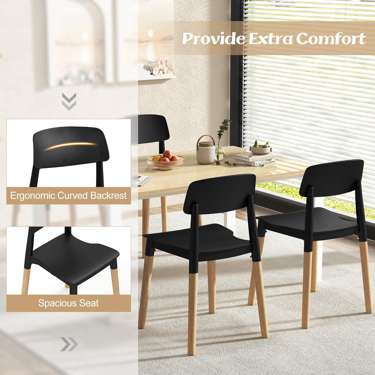 Giantex Wooden Dining Chairs Set of 4, Modern Dining Side Chairs Set w/Ergonomic Backrest, Wide Seat & Sturdy Wooden Legs, Armless Kitchen Chairs for Dining Room Living Room Restaurant Cafe (Black) Giantex