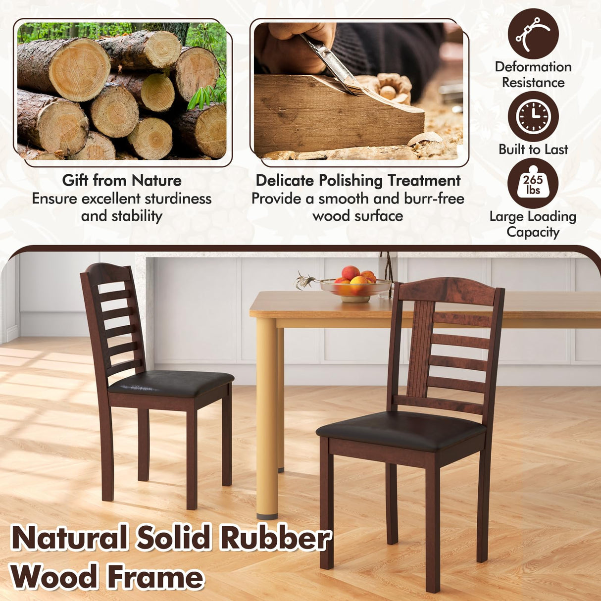 Giantex Wood Dining Chairs Set of 4, PU Leather Upholstered Kitchen Chairs w/Padded Seat, Rubber Wood Legs, High Back, Farmhouse Armless Accent Side Chairs for Living Room Restaurant, Oak Giantex