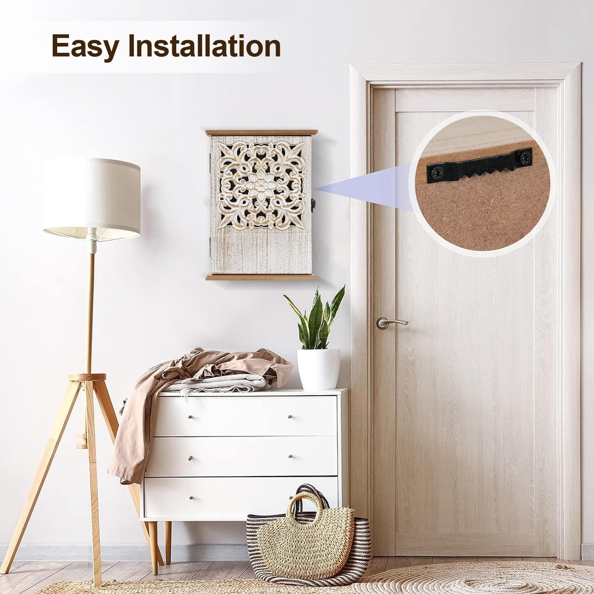 AHUONEL Key Holder for Wall Decorative Key Box Key Cabinet, Wooden Key Hooks Wall Mounted Key Hangers Rustic Key Rack with 6 Key Hooks for Home Office Entryway, Christmas Housewarming Gift AHUONEL