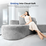 HOMRELEXA 98" Curved Couch with Half Moon Design, Sofa Bed with 2 Throw Pillows & 4 Seaters for Living Room, Office & Apartment,No Assembly Needed(Light Grey) HOMRELEXA