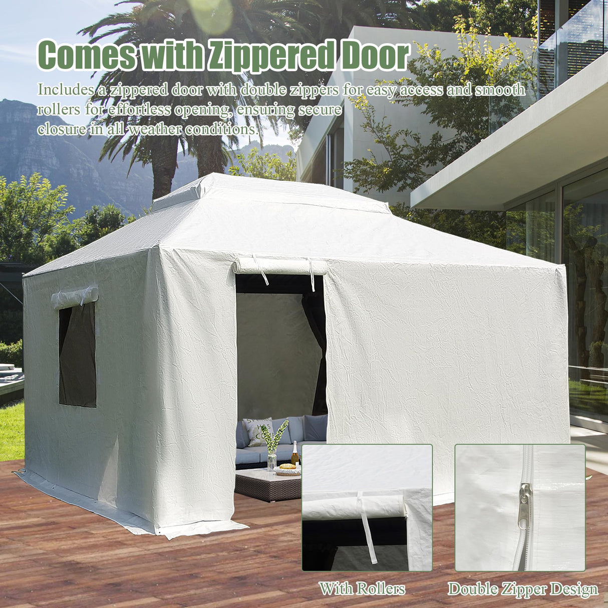Domi Gazebo Cover for 12'x14' Gazebo, All Weather Universal Gazebo Winter Cover with Premium 200g Waterproof PE Fabric, Sidewalls, Mesh Windows, Patio Cover for Winter Gazebo domi outdoor living