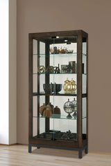 Howard Miller Quinn III Curio Cabinet 680-680 – Aged Java Finish Home Decor, Four Glass Shelves, Five Level Display Case, No-Reach Roller Halogen Light Howard Miller