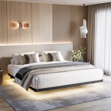 Goltriever Queen Bed Frame with LED Lights Type-C & USB Charging Station, Floating Bed Frame Queen Metal Platform, No Box Spring Needed, Heavy Duty, Noise Free Goltriever