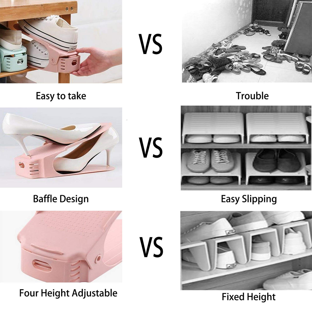 RISETEX 12 Pack Shoe Slots Organizer, Adjustable Double Layer Shoe Stack Sandals Rack, 50% Space-Saving Storage Shoe Stacker Holder for Closet Organization RISETEX