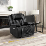 Lexicon Power Recliner Chair, Faux Leather Upholstered Home Theater Seating with LED Lighting, USB Charging Ports, Single Wall Hugger Reclining Chair for Living Room/Bedroom Easy Assembly, Black Lexicon