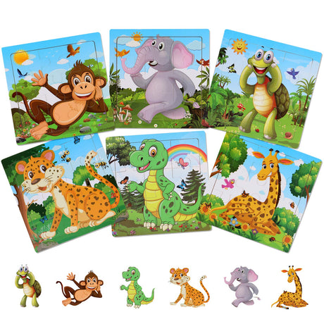 NASHRIO Wooden Puzzles for Toddlers 2-5 Years Old(Set of 6), 9 Pieces Preschool Educational and Learning Animal Jigsaw Puzzle Toy Gift Set for Boys and Girls NASHRIO