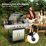 4-Burner Gas BBQ Grill with Side Burner, Porcelain-Enameled Cast Iron Grates, Baking Pan, 42,000 BTU Stainless Steel Propane Grill for Outdoor Cooking and Patio Barbecues Electactic