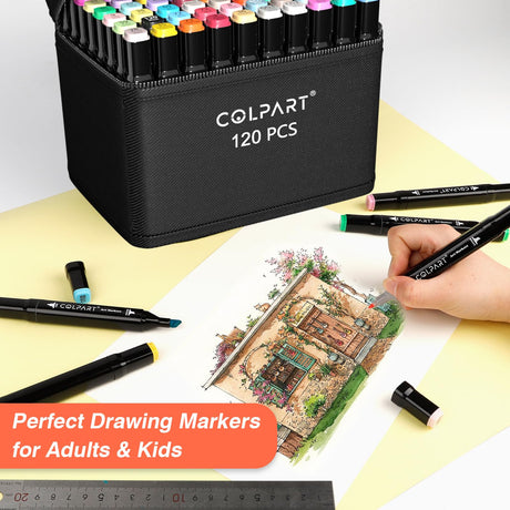 colpart 120 Colors Alcohol Markers Dual Tip Art Markers for Kids Marker Pens with Pen Holder and Case for Adult Painting Supplies Perfect for Painting, Coloring Book, Sketching and Drawing colpart