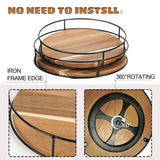 [ 2 Pack ] 9" & 10" Acacia Wood Lazy Susan Organizers with Steel Sides, Lazy Susan Turntable for Cabinet, Kitchen Turntable Storage for Table, Countertop, Pantry Tomoaza
