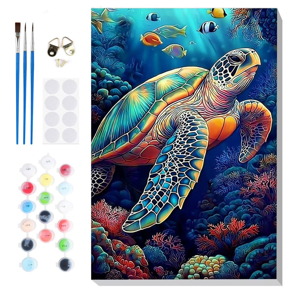 Bowetile Framed Paint by Numbers Sea Turtle for Adults Beginners, Adults' Paint-by-Number Kits, Easy Adult Paint by Number Kits on Canvas, Acrylic Animals Number Painting for Home Decor, 8x12in Bowetile