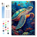 Bowetile Framed Paint by Numbers Sea Turtle for Adults Beginners, Adults' Paint-by-Number Kits, Easy Adult Paint by Number Kits on Canvas, Acrylic Animals Number Painting for Home Decor, 8x12in Bowetile
