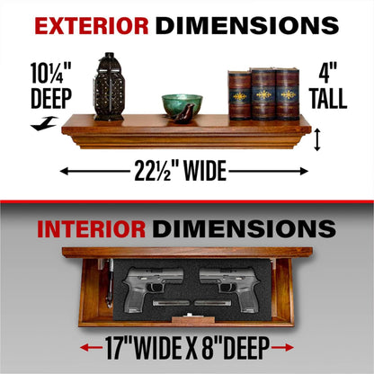 Tactical Traps Patriot 35C Premium Gun Storage Compact Shelf - USA Made Gun Safe with Premium Edition RFID Lock Door - Furniture - 22 ½” X 10 ¼” X 4" - Gun Storage Wall Decor - Dark Walnut - WoodArtSupply