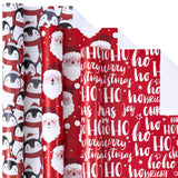 LeZakaa Christmas Wrapping Paper Roll - Mini Roll - 3 Rolls - 17 Inch X 120 Inch Per Roll - Red & White Penguins, Ho, Santa Claus, Christmas Elements Holiday Collection LeZakaa