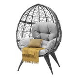 DWVO Oversized Egg Chair with Stand Rattan Outdoor Chairs, Large Lounger Chair with Cushion, Adjustable Leveling Feet, Egg Chair Indoor for Bedroom, Living Room, Outdoor Backyard, Patio, Garden, Grey DWVO
