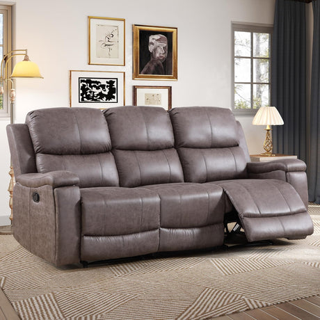 CANMOV Faux Leather Manual Reclining Sofa,3 Seat Recliner Couch Sofa with Overstuffed Arms and Back,Manual Recliner Sofa Set with Concealed Cup Holders for Living Room,Grey CANMOV