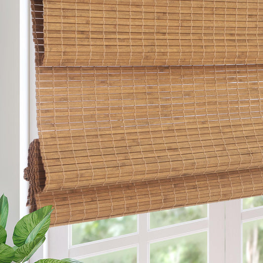 Comzone Blinds Cordless Blackout Bamboo Roman Shades, Easy Control Natural Woven Wood Bamboo Shades, Great Privacy Lined Bamboo Blinds for Windows, Thrush