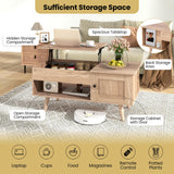 Giantex Lift Top Coffee Table, Modern Cocktail Table with Hidden Compartment, Open Shelf & Cabinet, Wooden Flip Top Center Table, Pull up Coffee Table for Home Office, Living Room (Natural) Giantex