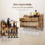 Homde Wine Rack Wall Mounted Wood Wine Shelf with Bottle Stemware Glass Holder Rustic Wine Display Storage Rack with 4-Bottle Liquor Dispenser for Home Bar Kitchen Decor (Regular Without LED) Homde