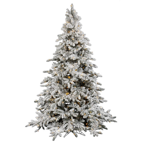 Vickerman 12' Flocked Utica Fir Artificial Christmas Tree, Pure White LED Lights - Snow Covered Faux Tree - Seasonal Indoor Home Decor - Tree Stand Included Vickerman