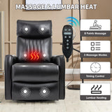 Trustyue Swivel Rocker Recliner Chair, 360° Swivel Recliner with Heat and Massage, Rocker Recliner Nursery Glider Chair with Side Pockets for Living Room (Black, Faux Leather) Trustyue