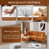 OUYESSIR L Shaped Sectional Sofa Couch, 91" Upholstered Velvet 3 Seat Sofa with Ottoman and Pillows, Comfy Couch Sleeper for Living Room, Bedroom (Orange) OUYESSIR