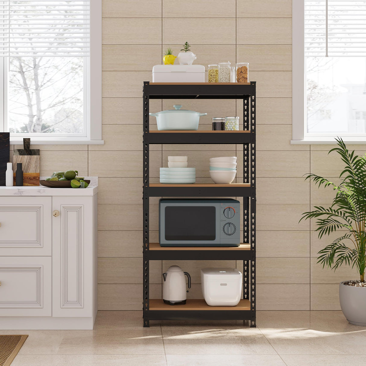 Topeakmart 5-Tier Utility Shelves, Metal Storage Shelves, Adjustable Shelving Units, Boltless Assembly, Garage Shelves Shed Shelving for Warehouse Garage Shed Basement- Black, 27.5 x 12x 60 Inch Topeakmart