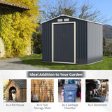 IRONMAX Outdoor Storage Shed, 7x6 FT Galvanized Steel Lean to Garden Shed, Heavy Duty Tool Storage House with Sliding Doors & Air Vents, for Bicycles, Lawnmowers, Backyards, Patios, Lawns, Grey IRONMAX