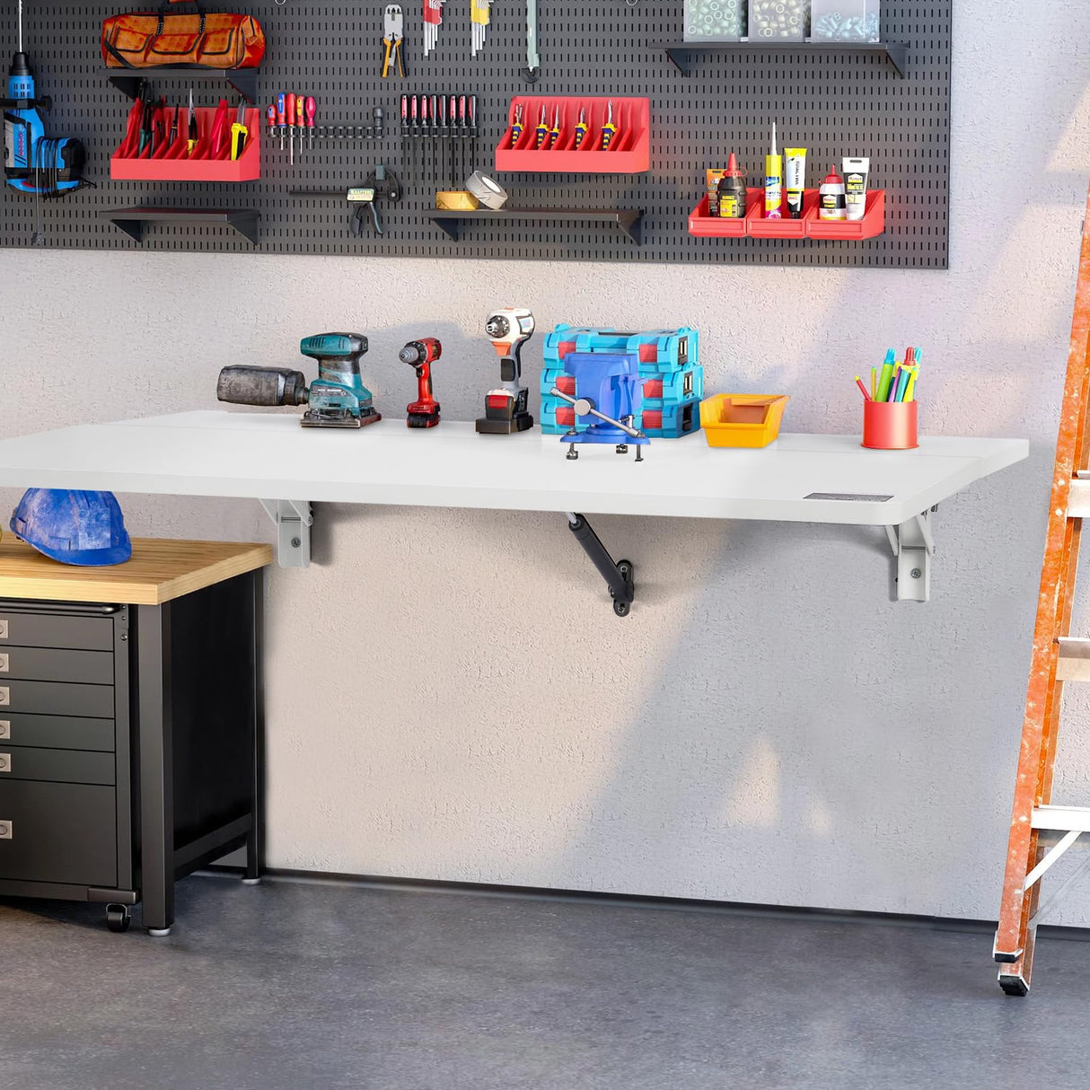 VEVOR Wall Mounted Folding Table, 31.5" x 19.69" Wall Mount Drop Leaf Table, Floating Desk with Iron Bracket, Fold Down Desk for Small Spaces, Home Office, Dining, Laundry Room, Kitchen, Bar, White VEVOR